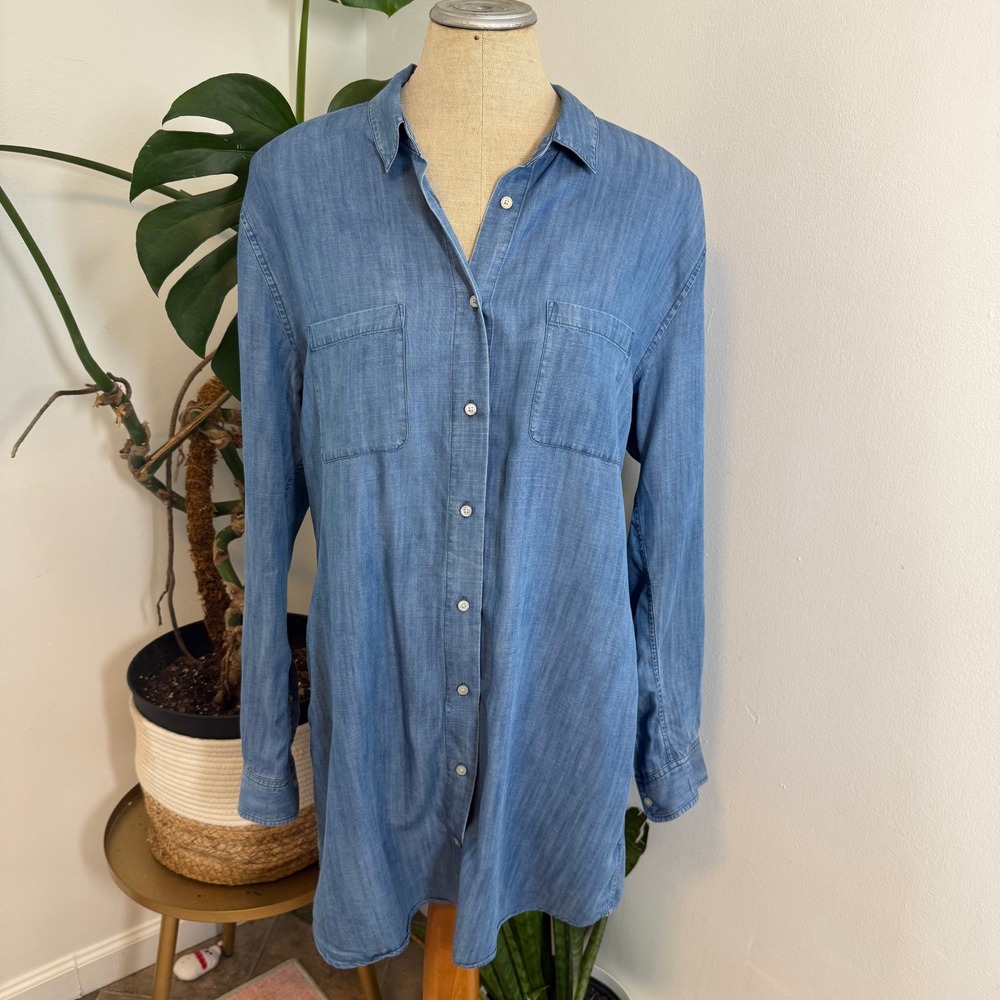 UNTUCKit Women's Blue Tencel Long Sleeve Button Down‎ Shirt Dress Tunic